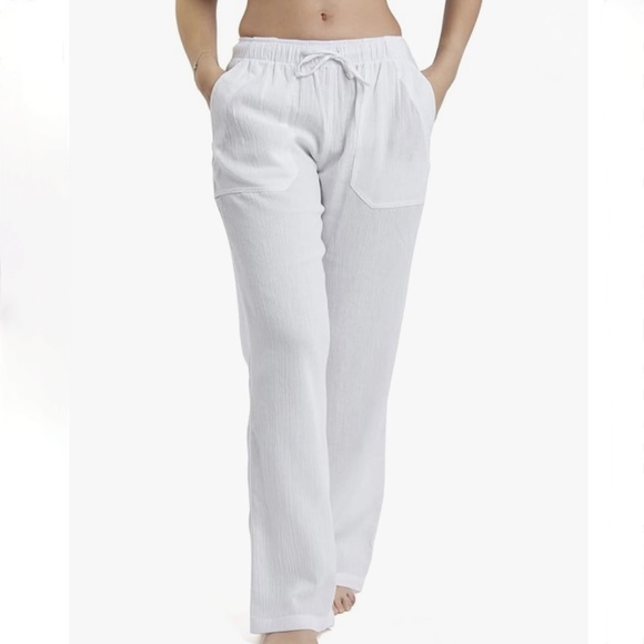 J & Ce Women's Cotton Gauze Low Waist Beach Pants with Pockets - Picture 1 of 5